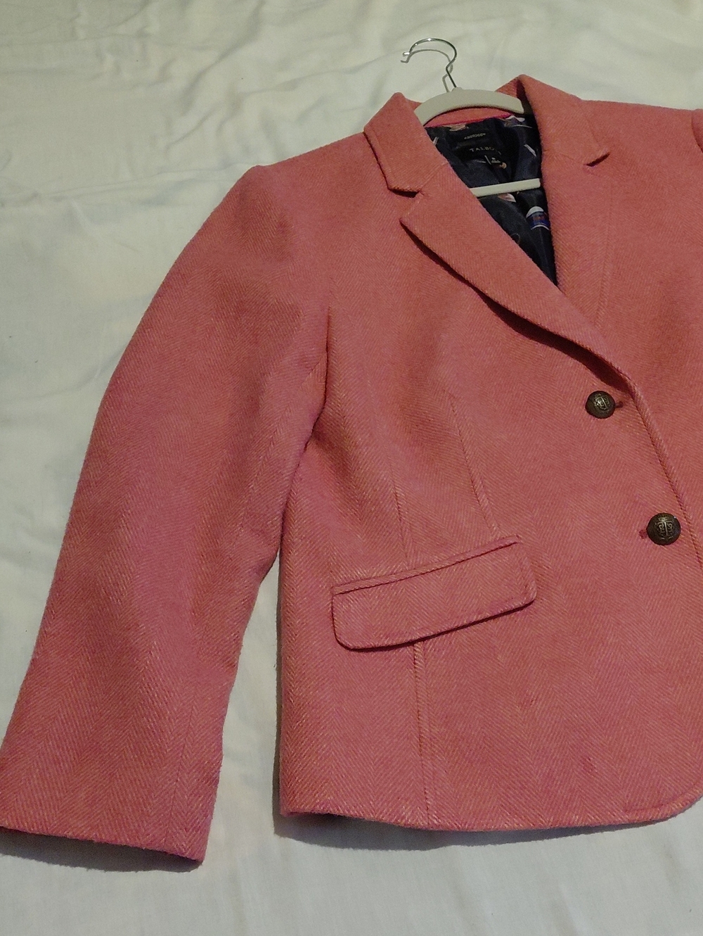 Talbots Aberdeen Line Pink/Salmon Herringbone Womens Blazer Metal Buttons Wool - Picture 5 of 12
